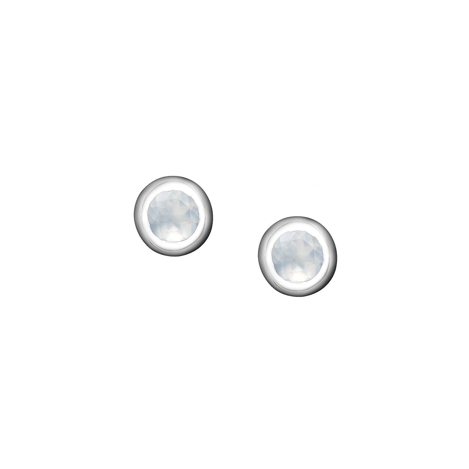 Polished Silver Crescent Moon Birthstone Earrings - June / Moonstone