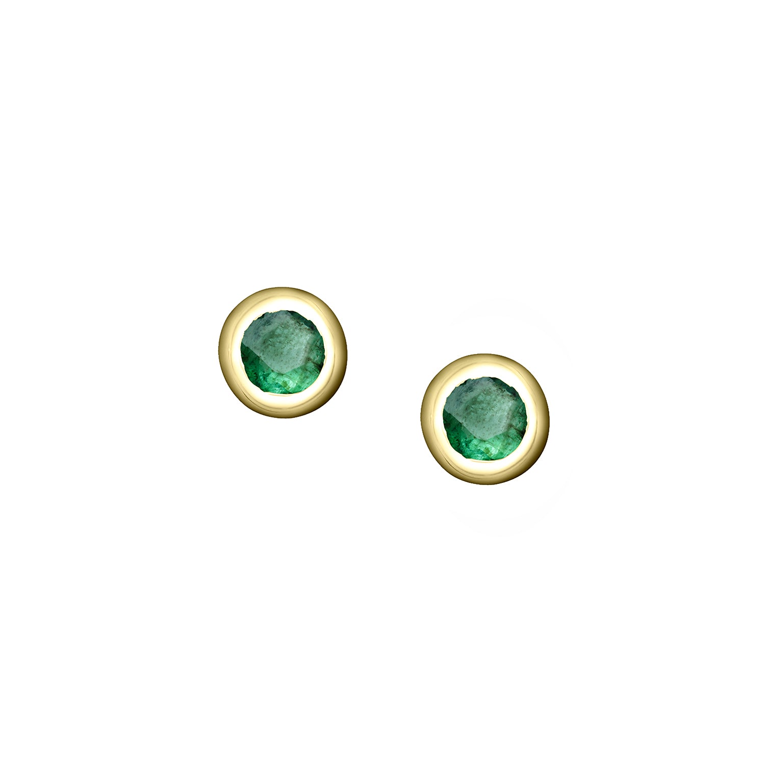 Polished Gold Vermeil Crescent Moon Birthstone Earrings - May / Emerald