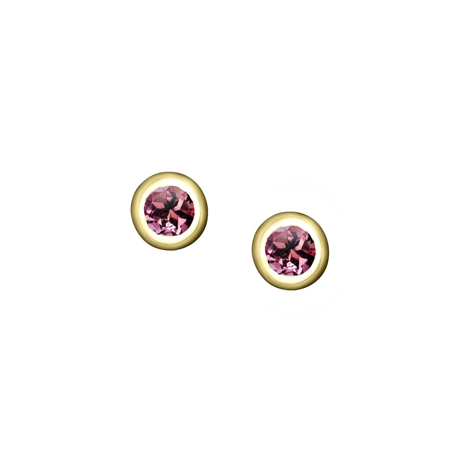 Polished Gold Vermeil Crescent Moon Birthstone Earrings - October / Pink Tourmaline