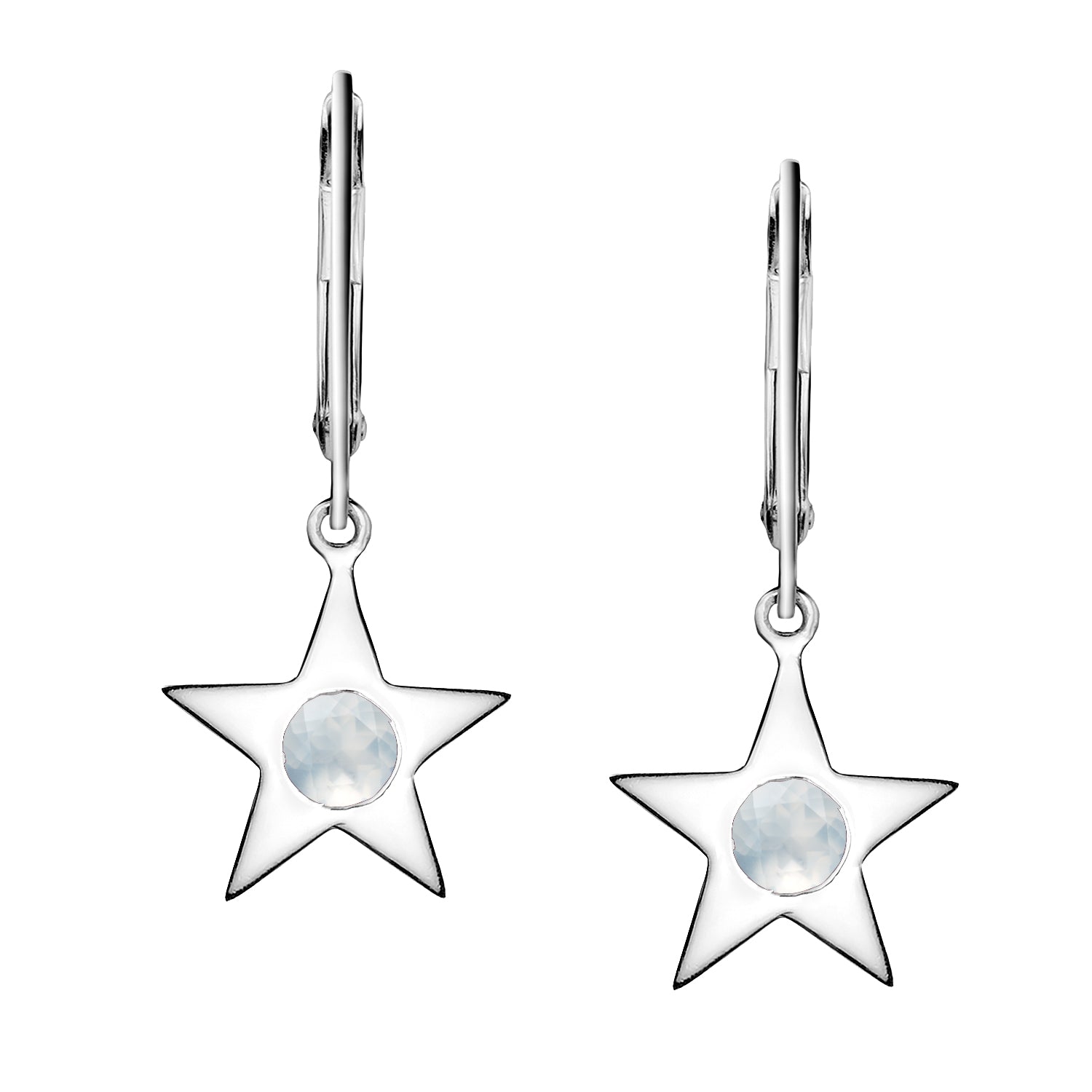 Polished Silver Star Birthstone Earrings - June / Moonstone