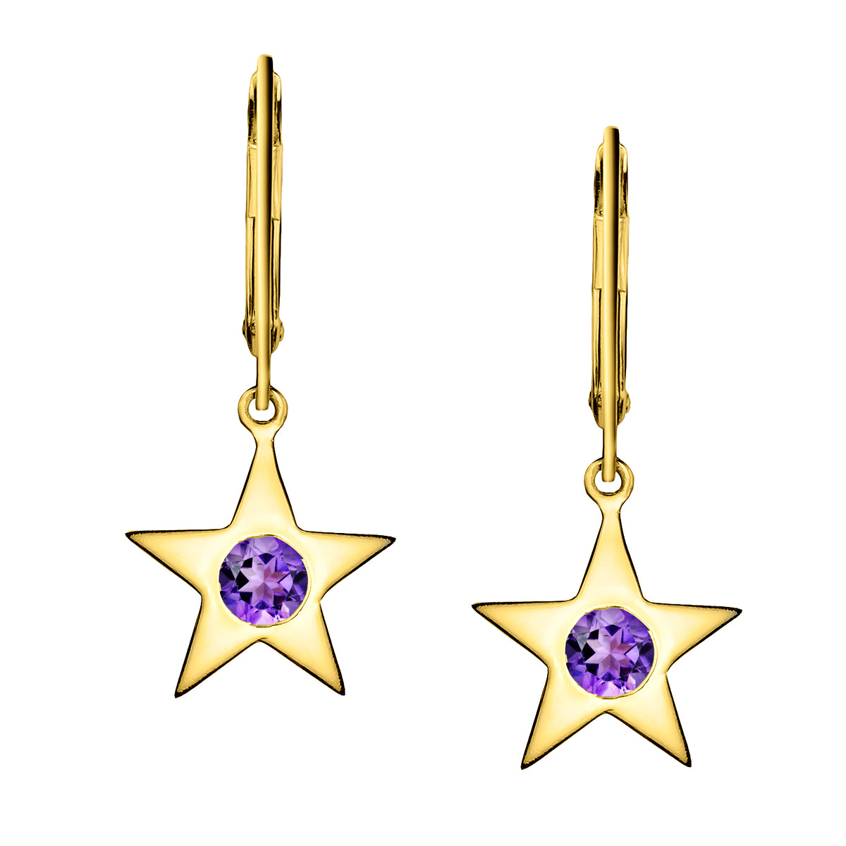 Polished Gold Vermeil Star Birthstone Earrings - February / Amethyst