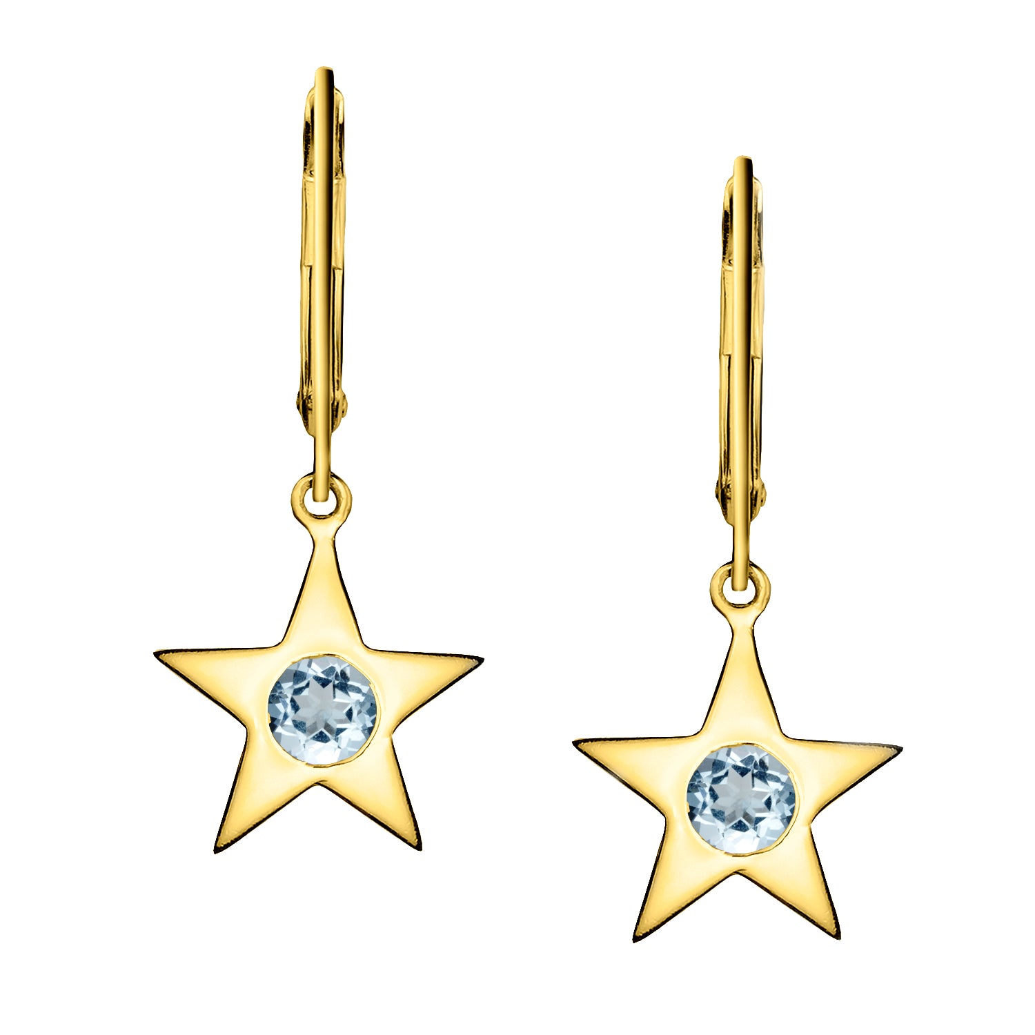 Polished Gold Vermeil Star Birthstone Earrings - March / Aquamarine