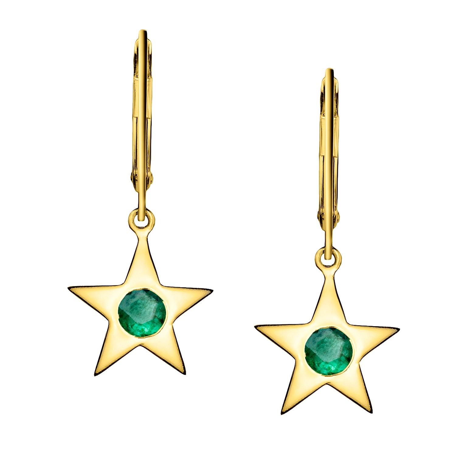 Polished Gold Vermeil Star Birthstone Earrings - May / Emerald