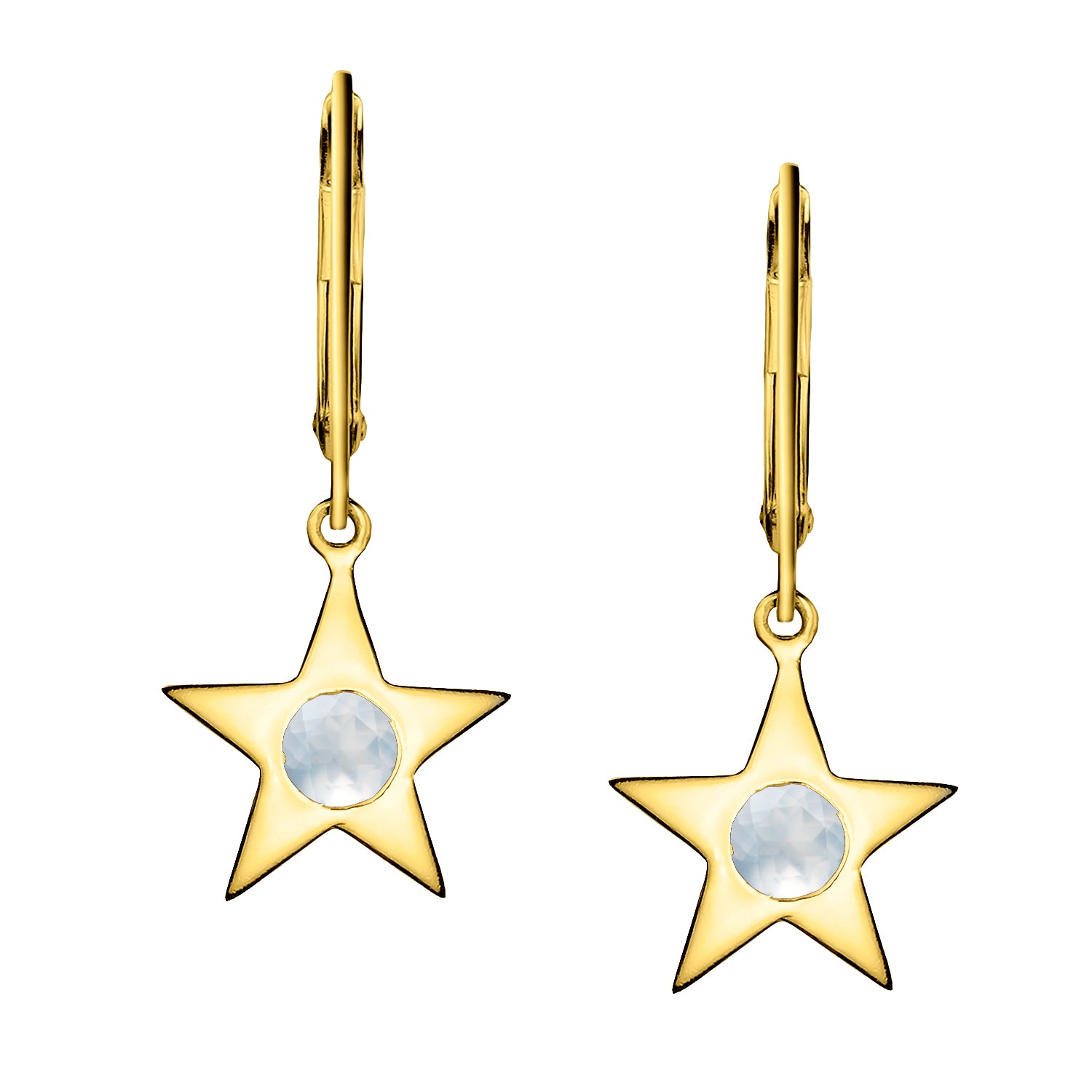 Polished Gold Vermeil Star Birthstone Earrings - June / Moonstone