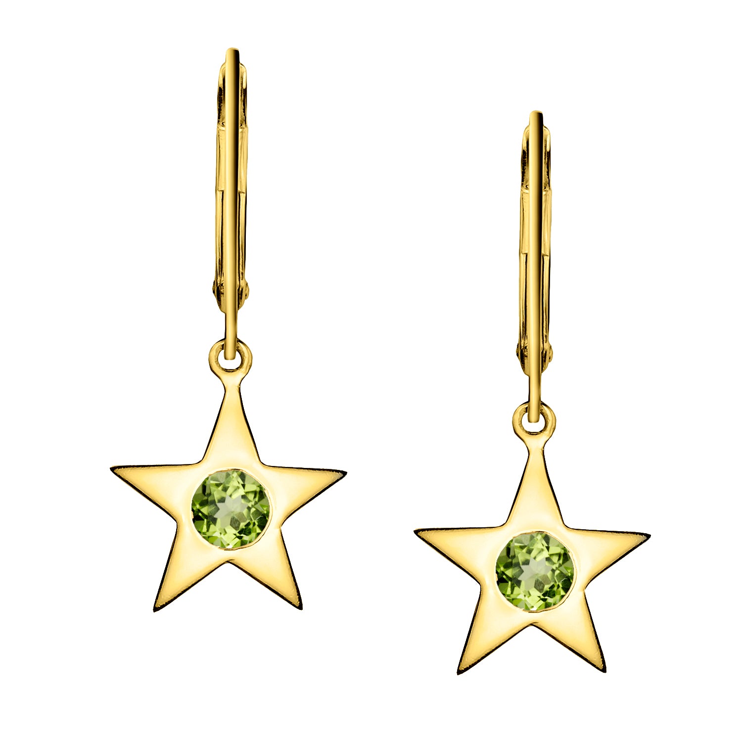 Polished Gold Vermeil Star Birthstone Earrings - August / Peridot