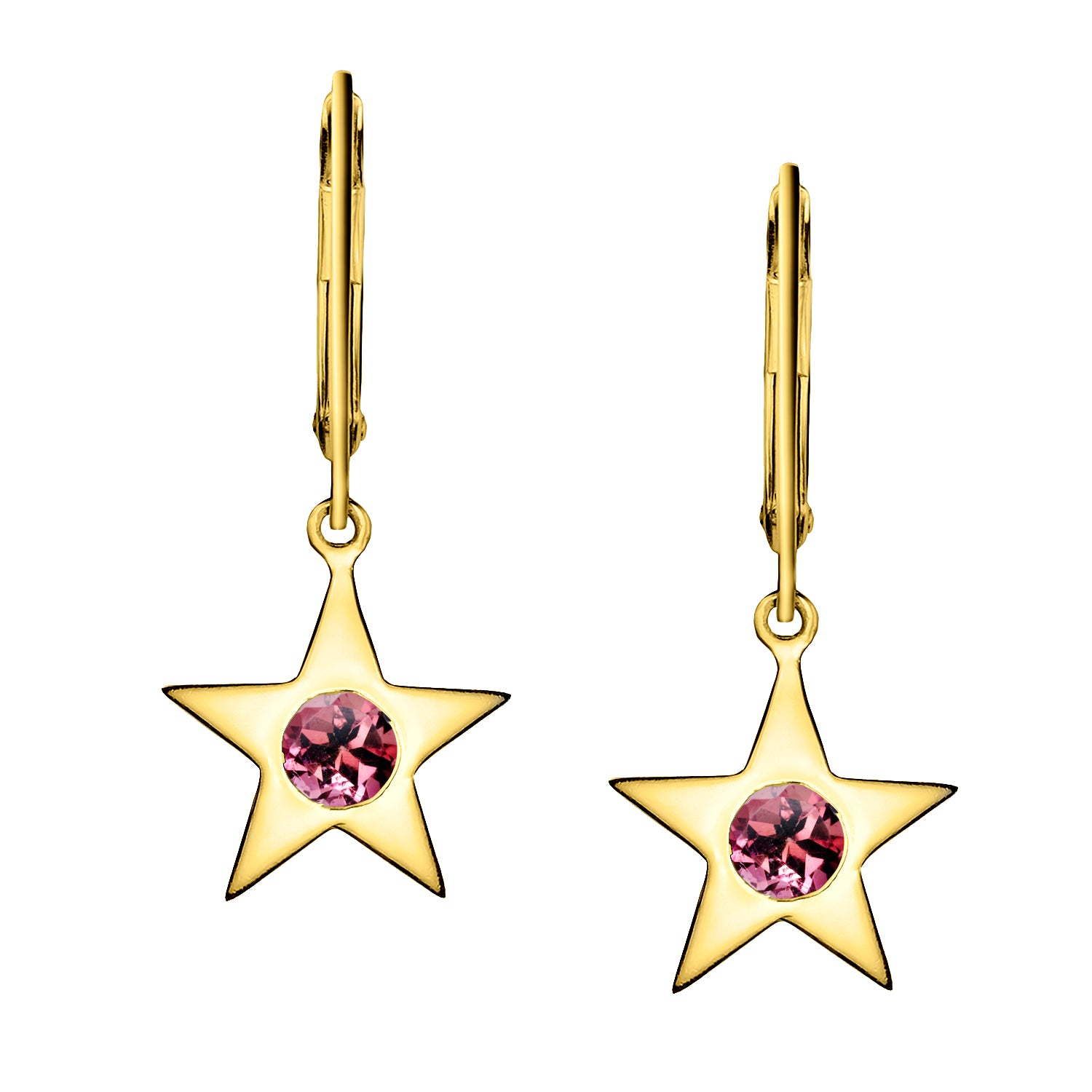 Polished Gold Vermeil Star Birthstone Earrings - October / Pink Tourmaline