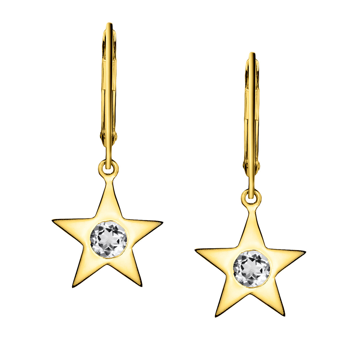 Polished Gold Vermeil Star Birthstone Earrings - April / White Sapphire