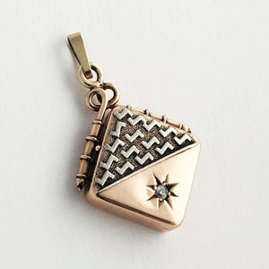 Solid 14K Rose Gold and Diamond Antique Locket
