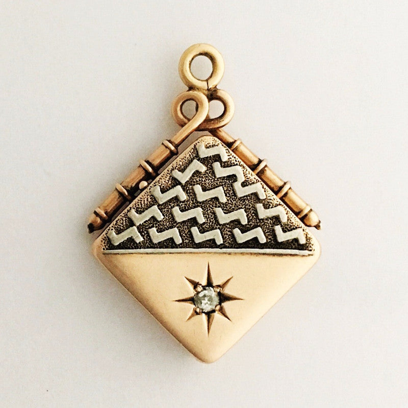 Solid 14K Rose Gold and Diamond Antique Locket