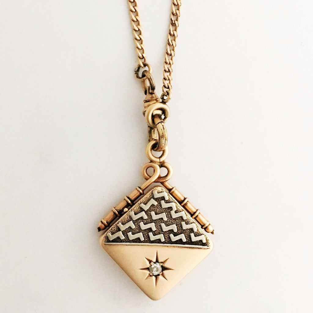 Solid 14K Rose Gold and Diamond Antique Locket