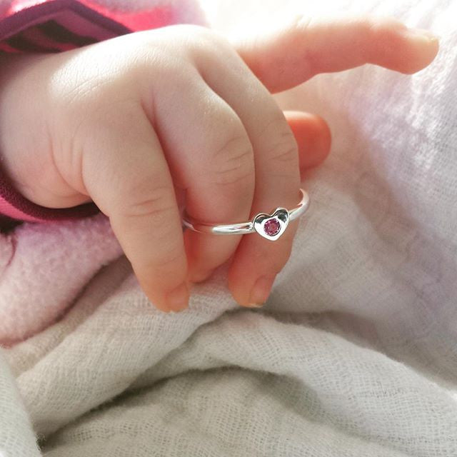 Girl's Heart Stacking Birthstone Rings - Sterling Silver