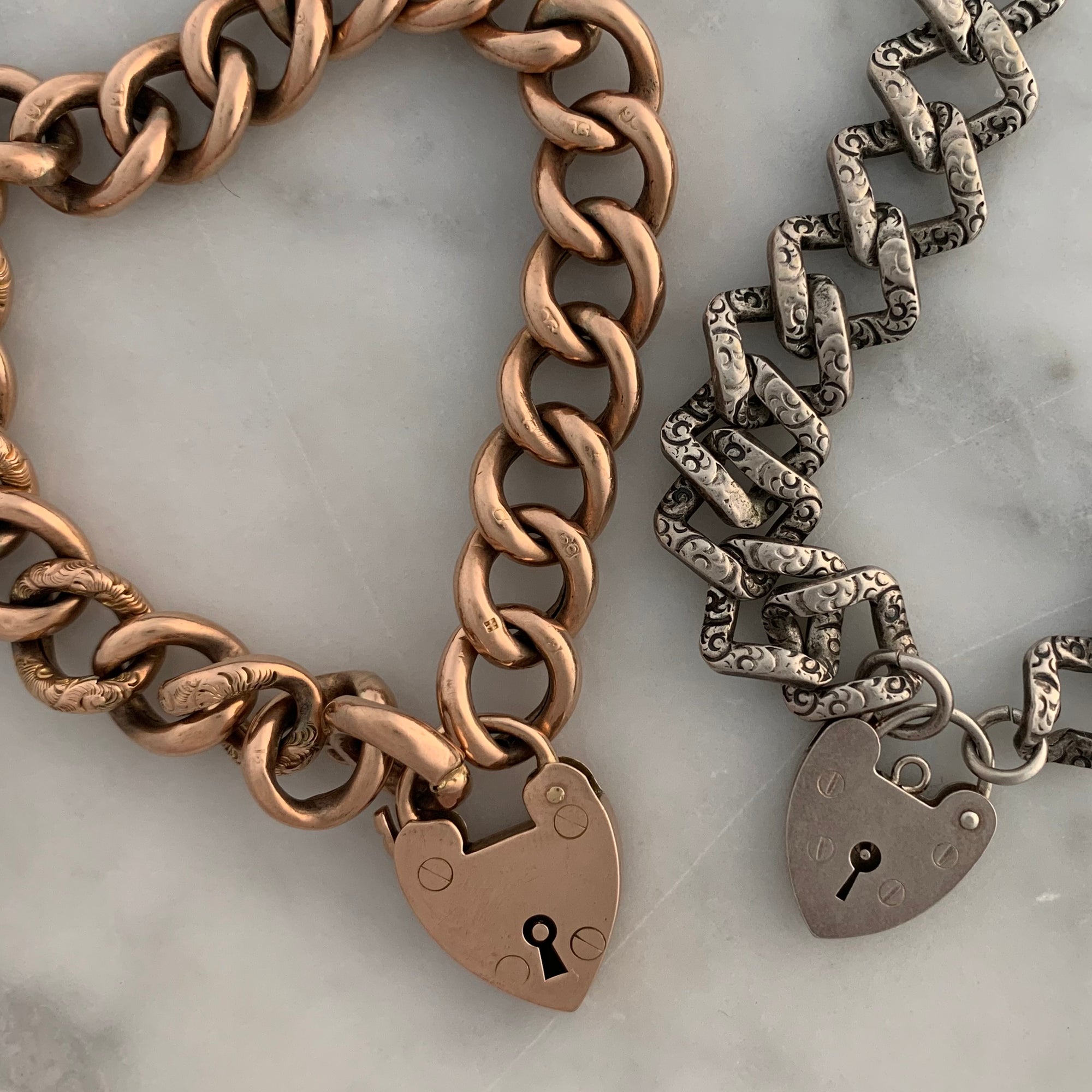 Victorian 9K Rose Gold Heart Lock Bracelet