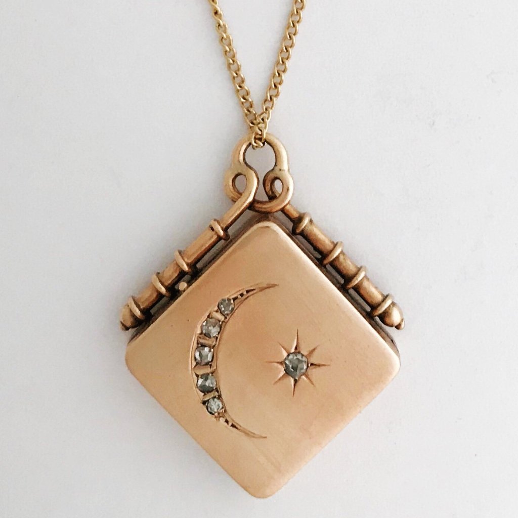 Solid 14K and Diamond Moon and Star Locket