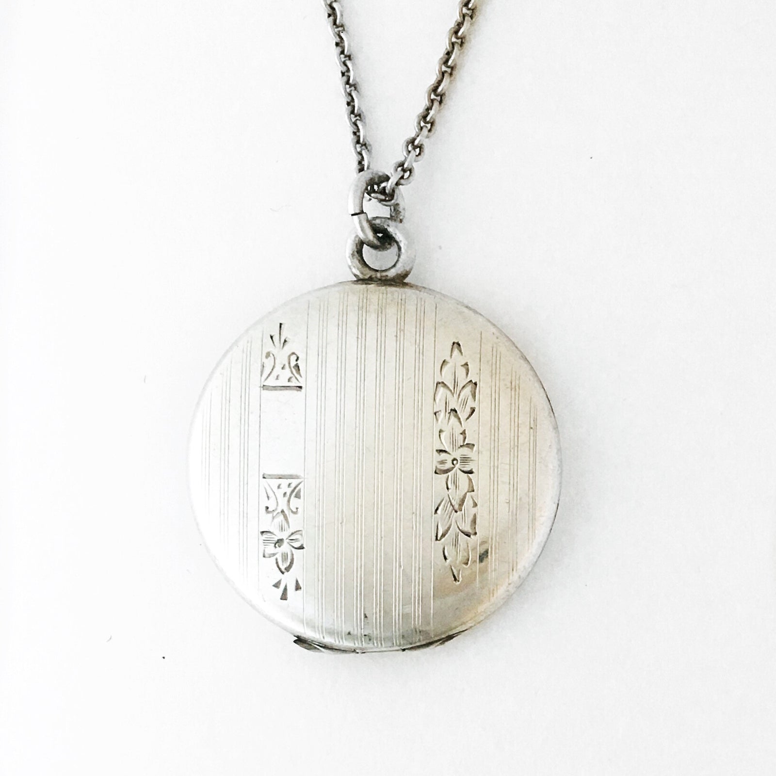 Pinstripe Floral Sterling Silver Locket