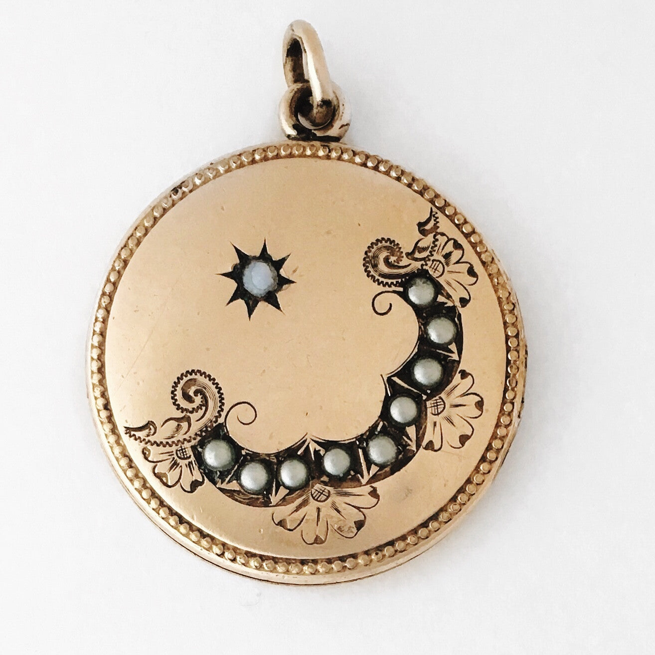 Pearl and Opal Crescent Moon & Star Locket
