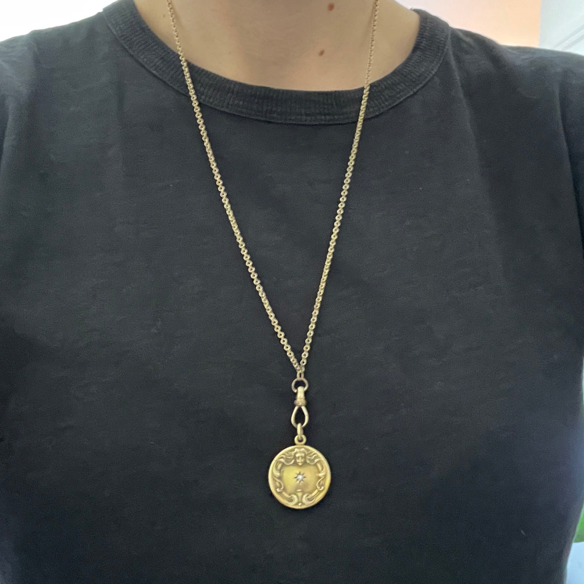 14K Gold & Diamond Antique Goddess Locket