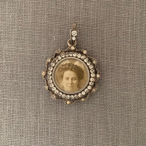 Sterling French Paste Antique Halo Locket, clear locket, perfect for photos and pictures, front view