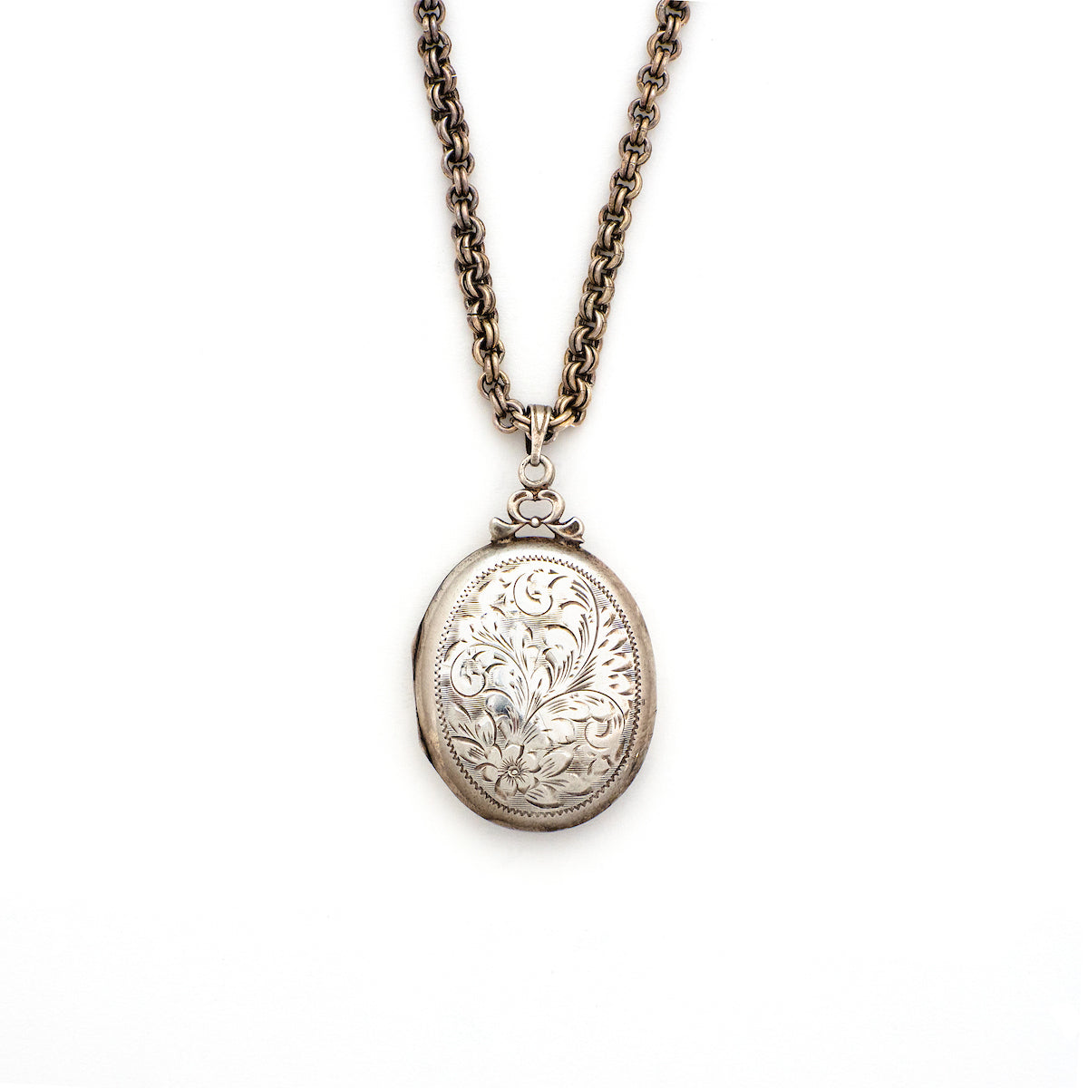 Sterling Silver Oval Floral Locket