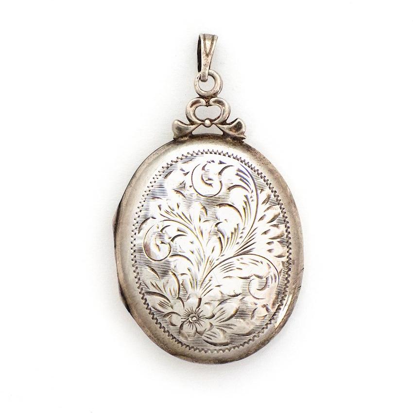Sterling Silver Oval Floral Locket