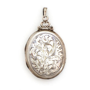 Oval Floral Locket Necklace Sterling Silver