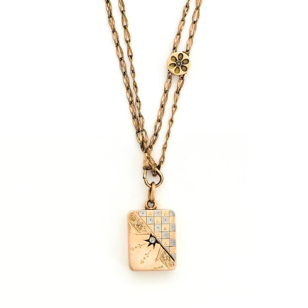 14K Rose Gold and Platinum Sunrise Locket