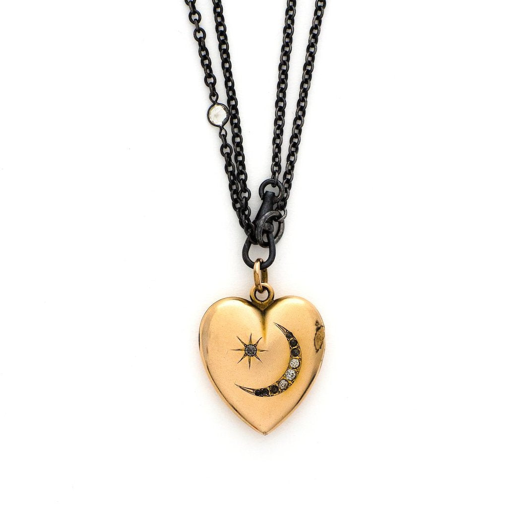 Crescent Moon & Star Heart Locket
