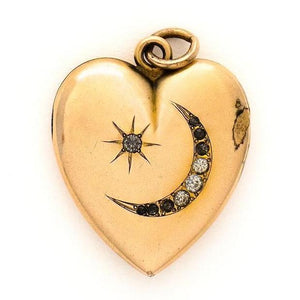 Crescent Moon & Star Heart Locket