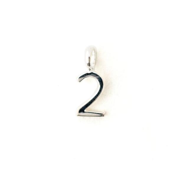 Polished Silver Number 2 Charm - Classic
