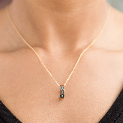 Antique 14K Turquoise and Pearl Victorian Baby Ring Necklace