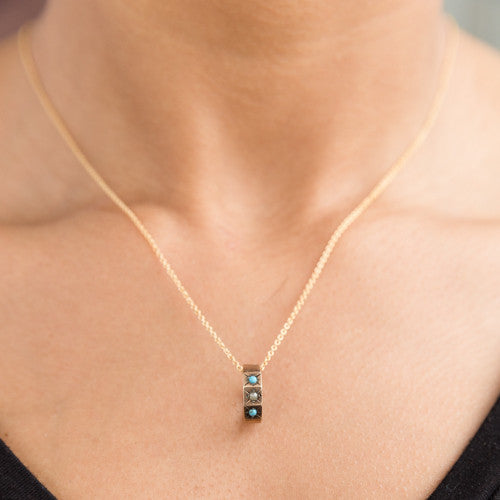 Antique 14K Turquoise and Pearl Victorian Baby Ring Necklace