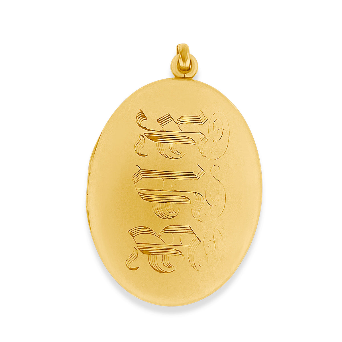 oval plum locket, back view, monogram initials RAK 
