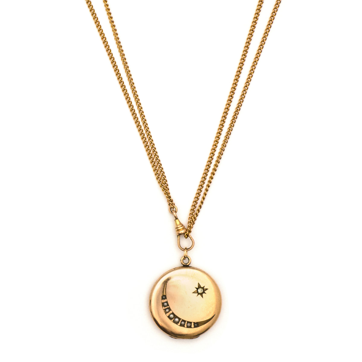 Pearl Crescent Moon & Starburst Locket