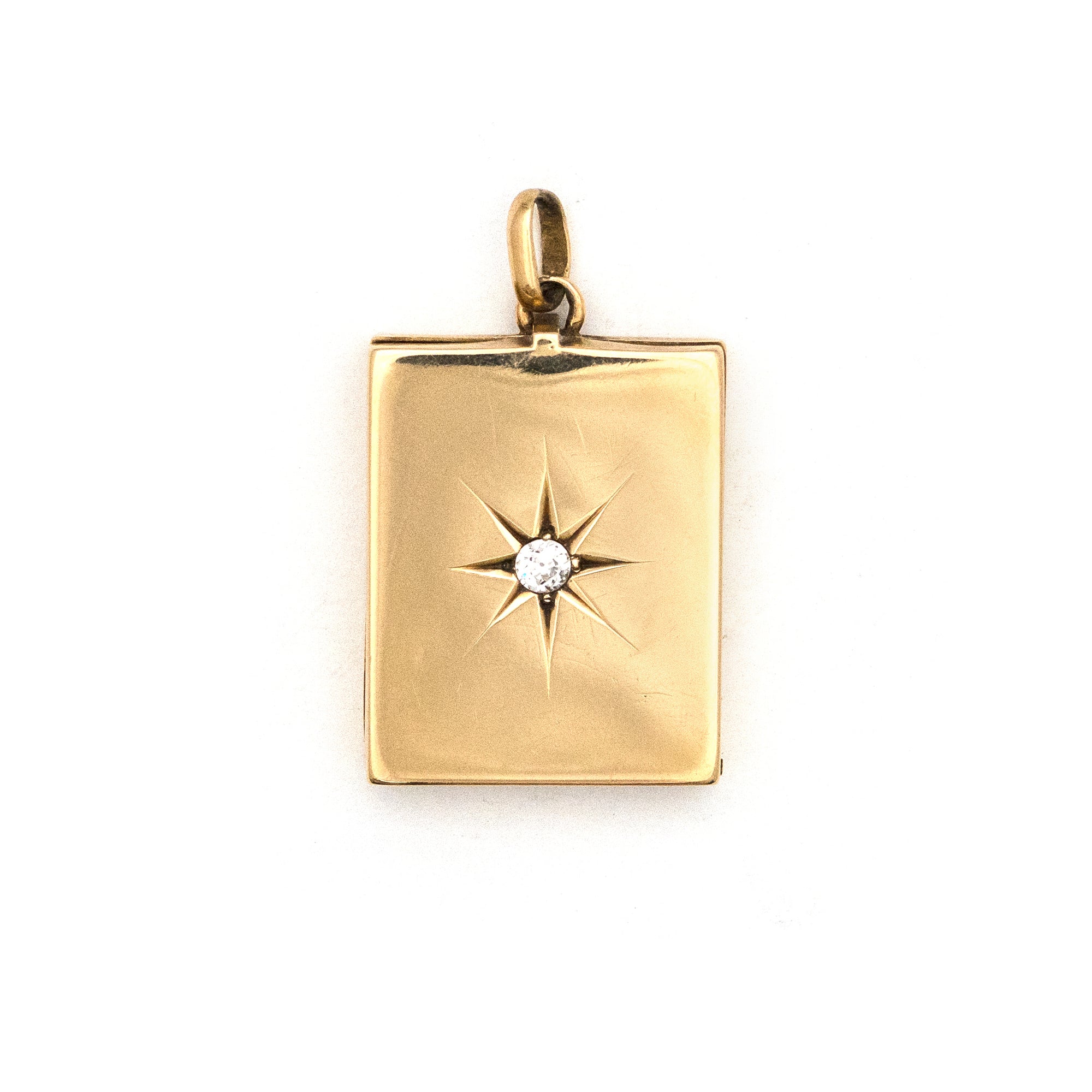 14K Gold & Diamond Star Rectangular Locket