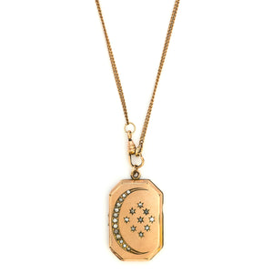 Crescent Moon & Stars Rectangular Locket