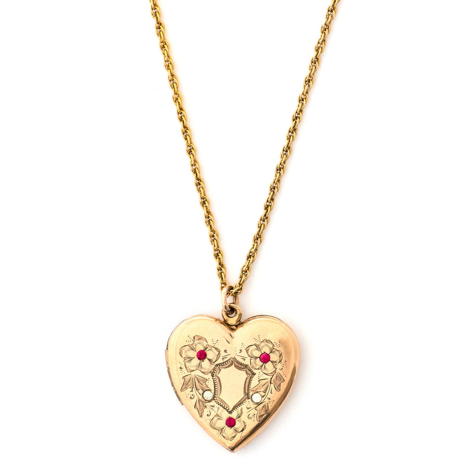Floral Shield Heart Locket