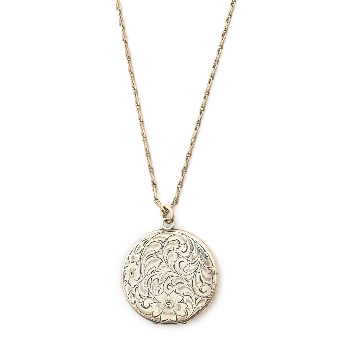 Sterling Silver Engraved Floral Locket