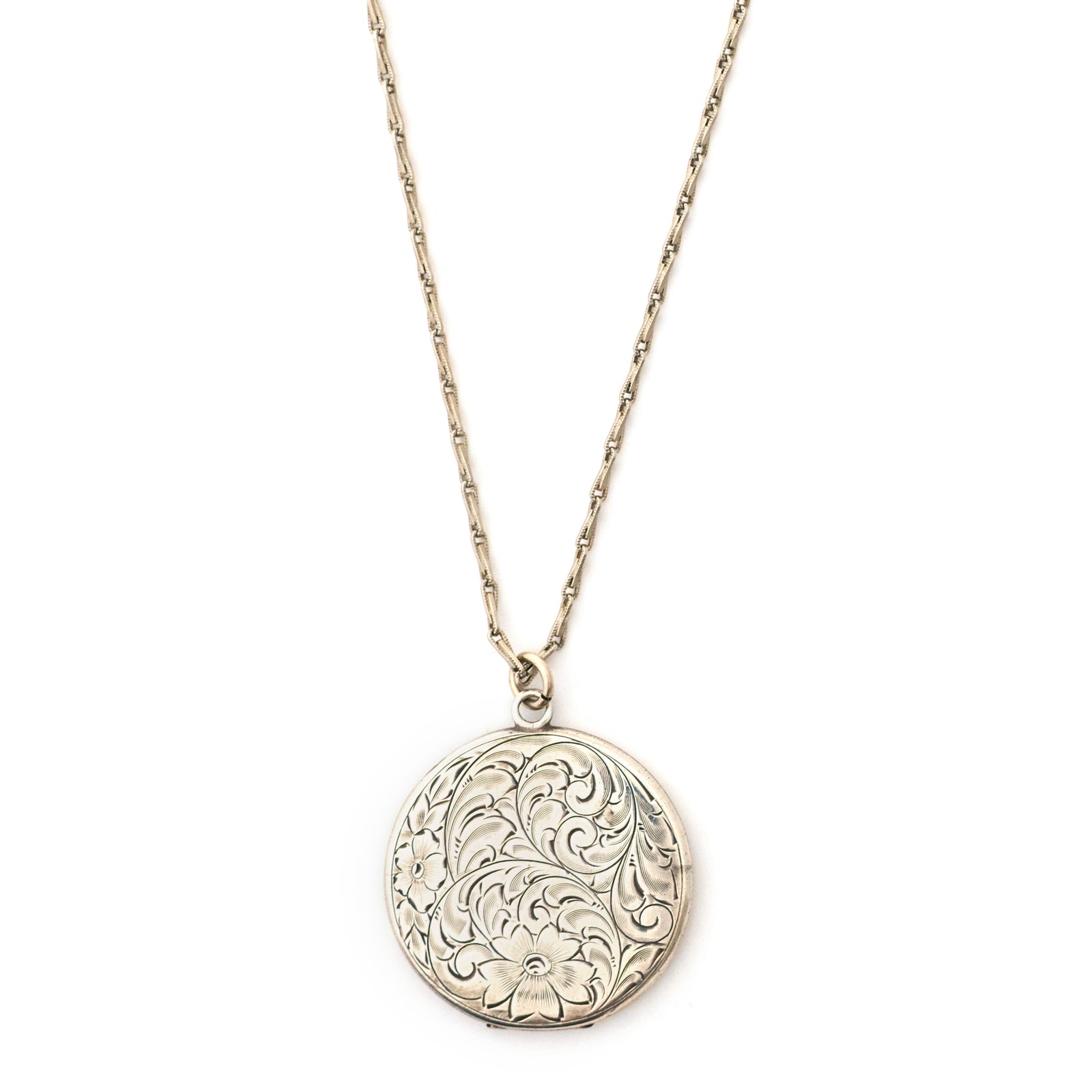 Sterling Silver Engraved Floral Locket