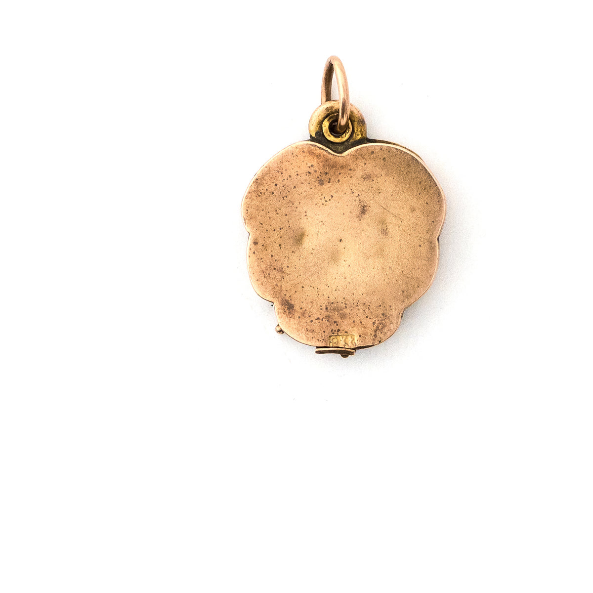 9K Gold Petite Pansy Antique Portrait Locket back view, 9k gold locket