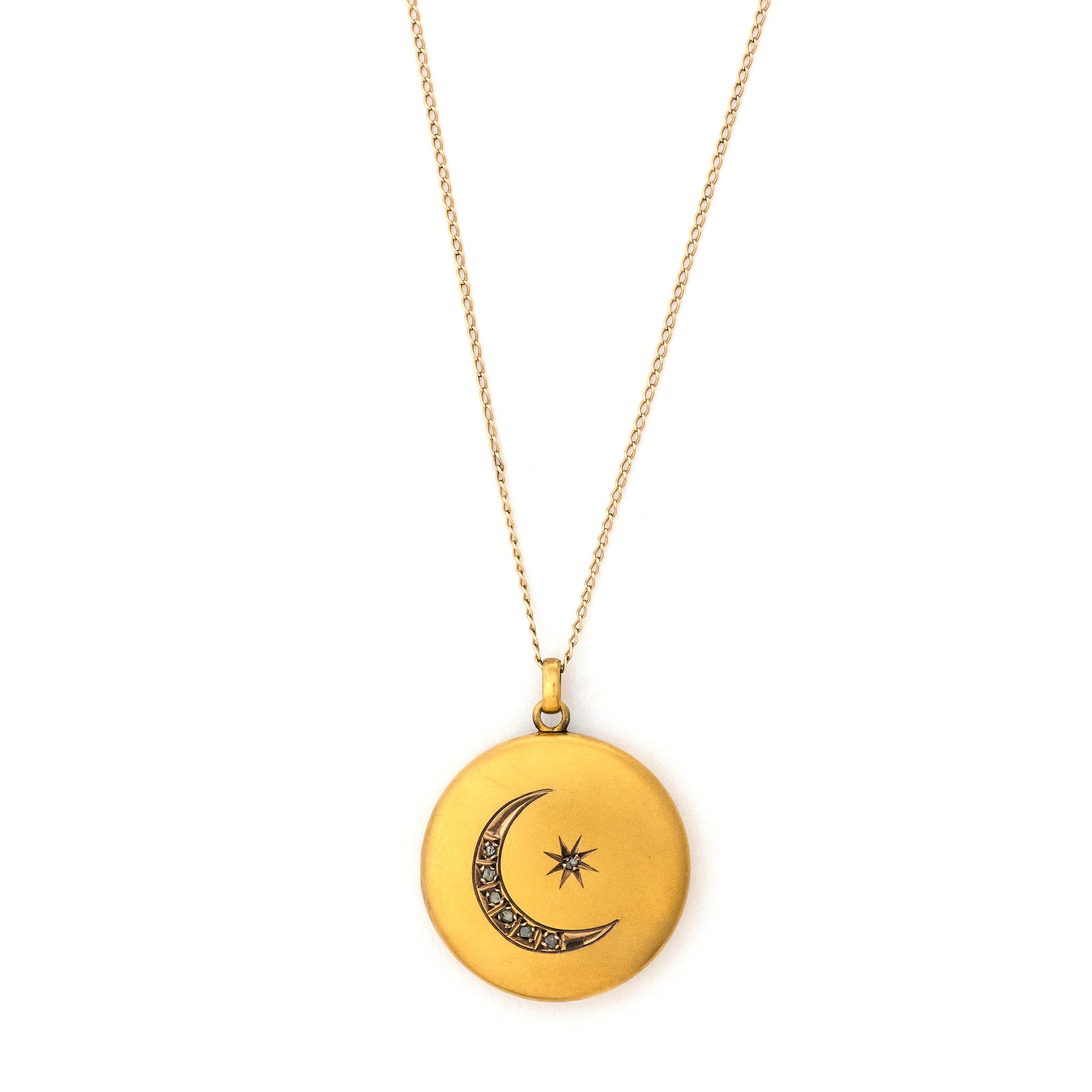 14k Gold & Diamond Crescent Moon Locket
