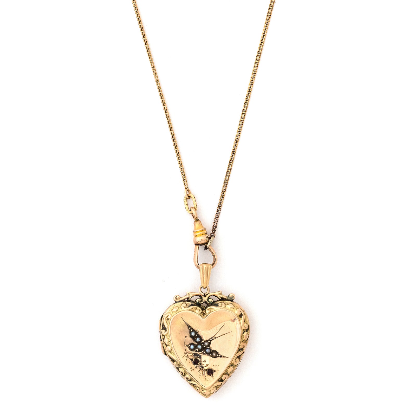 9K Gold & Pearl Swallow Heart Locket
