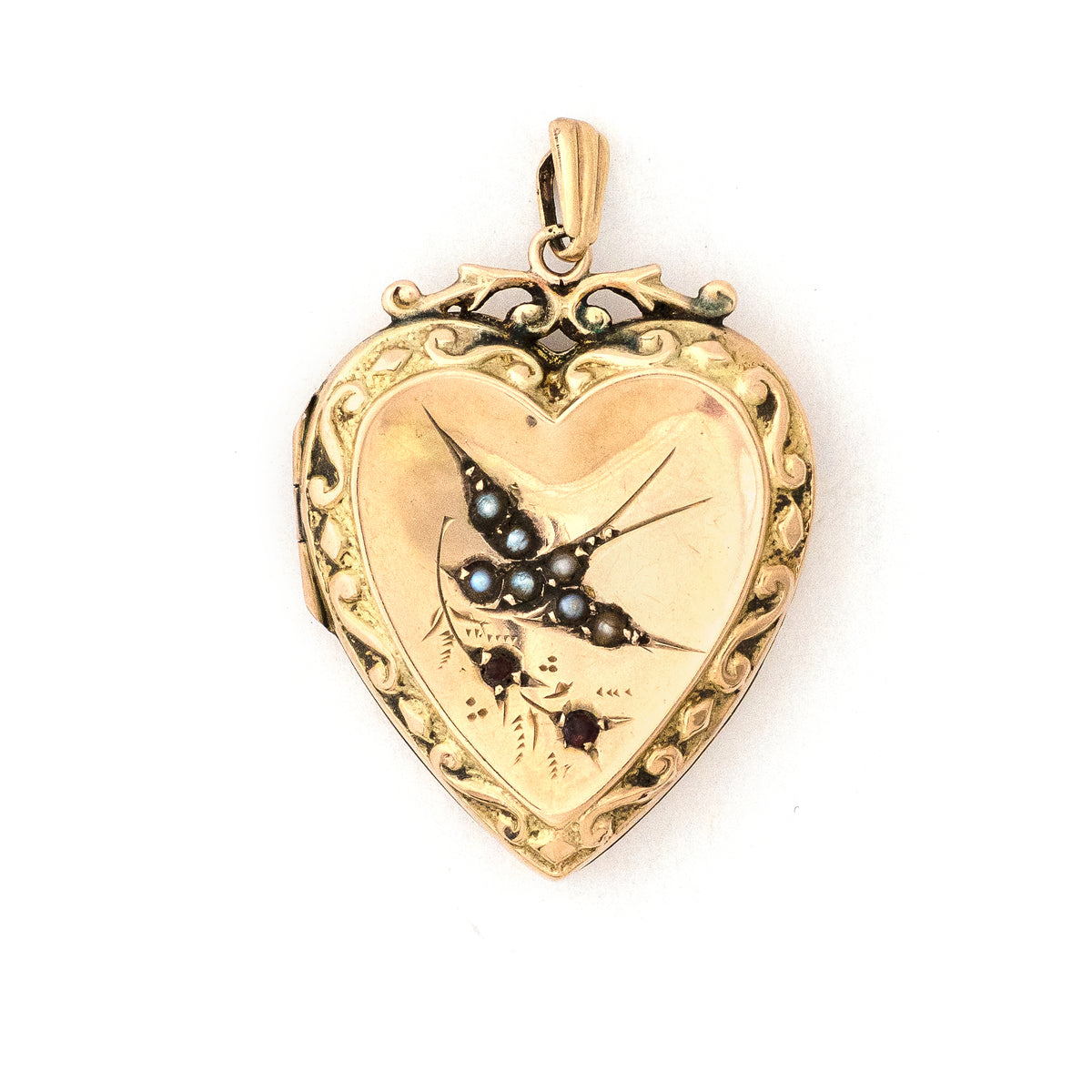 9K Gold & Pearl Swallow Heart Locket