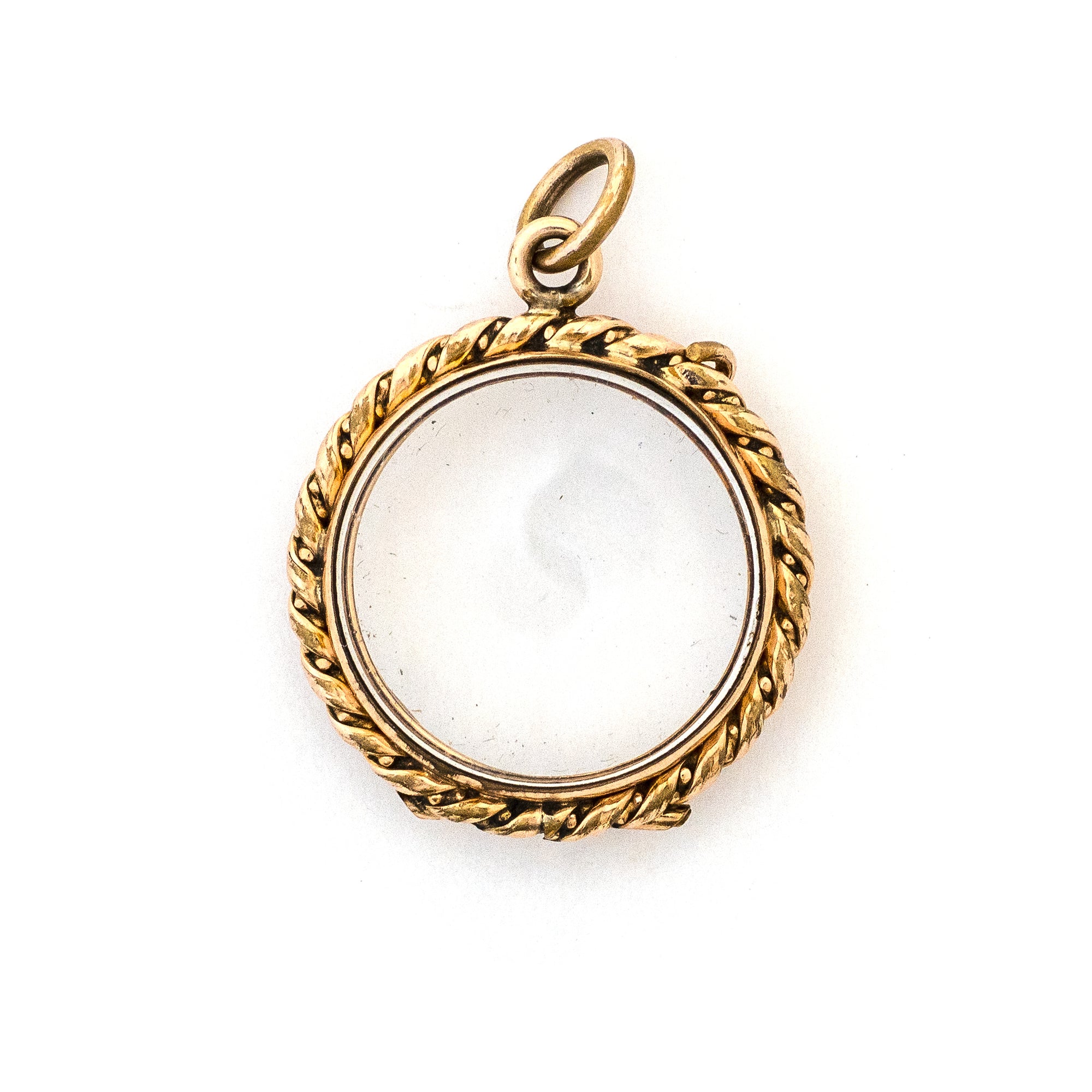 Rope Antique Portrait Locket, front view, Antique portrait locket that holds pictures and photos