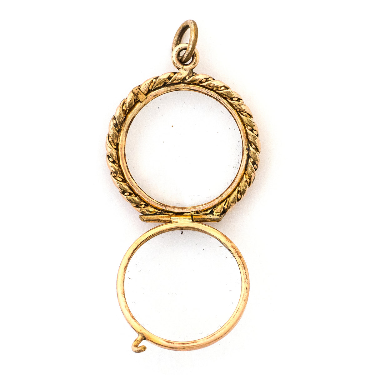 Rope Antique Portrait Locket, open locket view, Antique portrait locket that holds pictures and photos