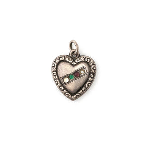 Antique Sterling Silver Multi Color Heart Charm