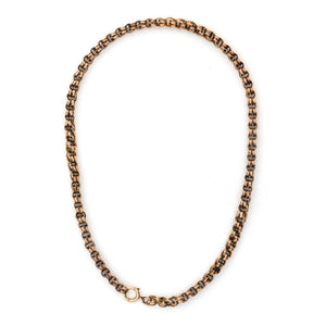 This vintage gold fill chain measures 16" in length and features a double cable link. This unique piece is striking on its own or a great layering piece. Full chain view