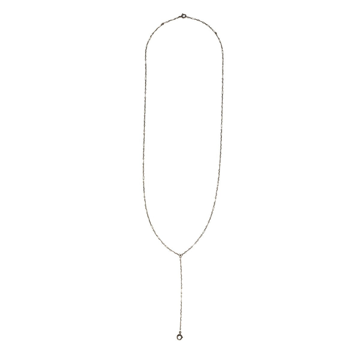 Silver Fancy Link Antique Lariat Chain, sterling silver Victorian era Lariat, for holding charms, fobs or lockets, close up view