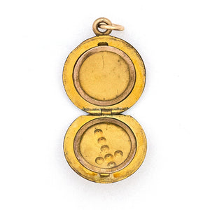 Petite Cross Antique Locket, gold fill small antique locket with black stones, perfect for holding pictures or photos, open locket view, shows original frames for holding pictures and photos