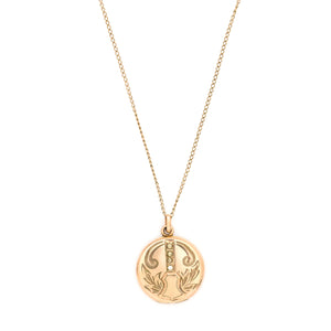 Botanical Shield Antique Locket, gold fill locket with white paste stones, perfect for holding photos and pictures, front view, shown on an antique gold fill curb chain