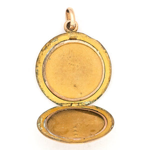 Botanical Shield Antique Locket, gold fill locket with white paste stones, perfect for holding photos and pictures, open locket view