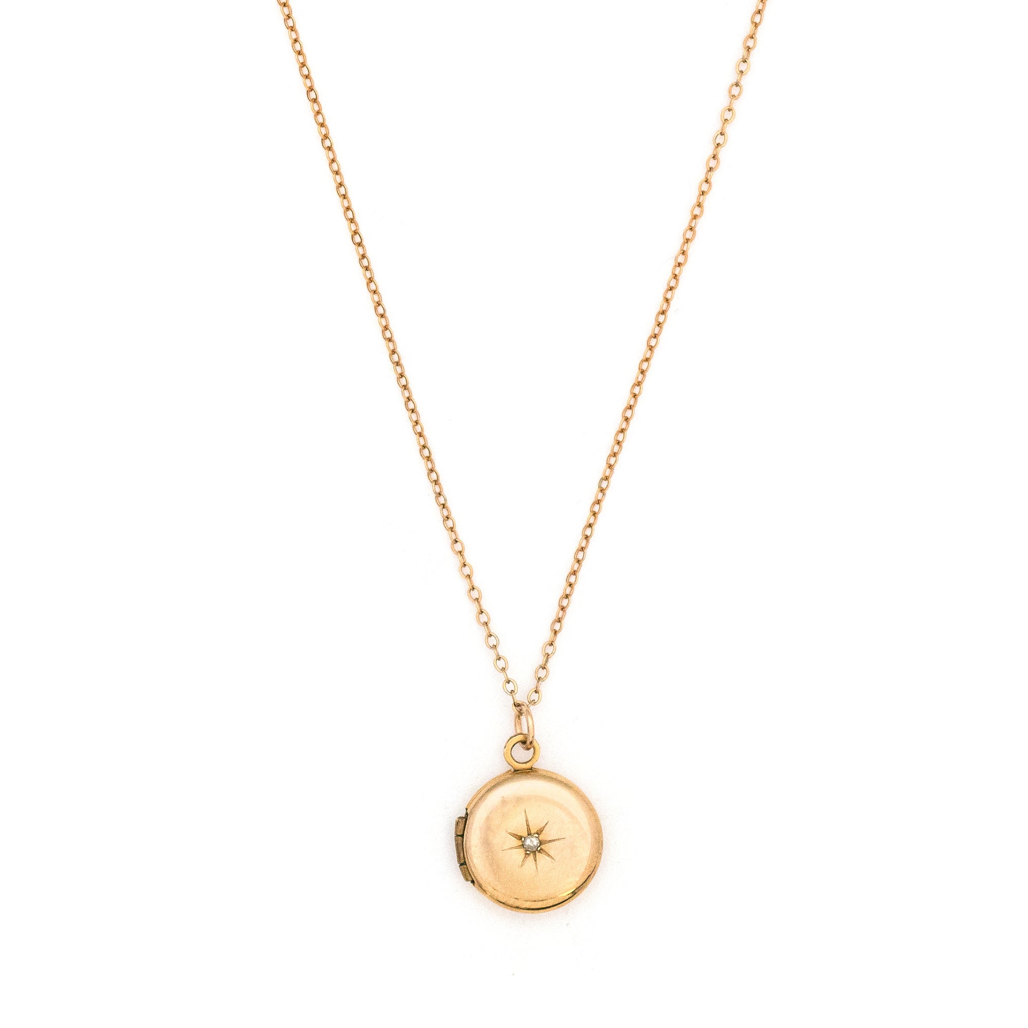 Vintage 14K Gold & Diamond Petite Starburst Locket